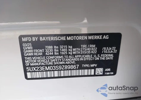 2025 BMW X7 xDrive40I from USA, damaged, VIN 5UX23EM03S9Z89867